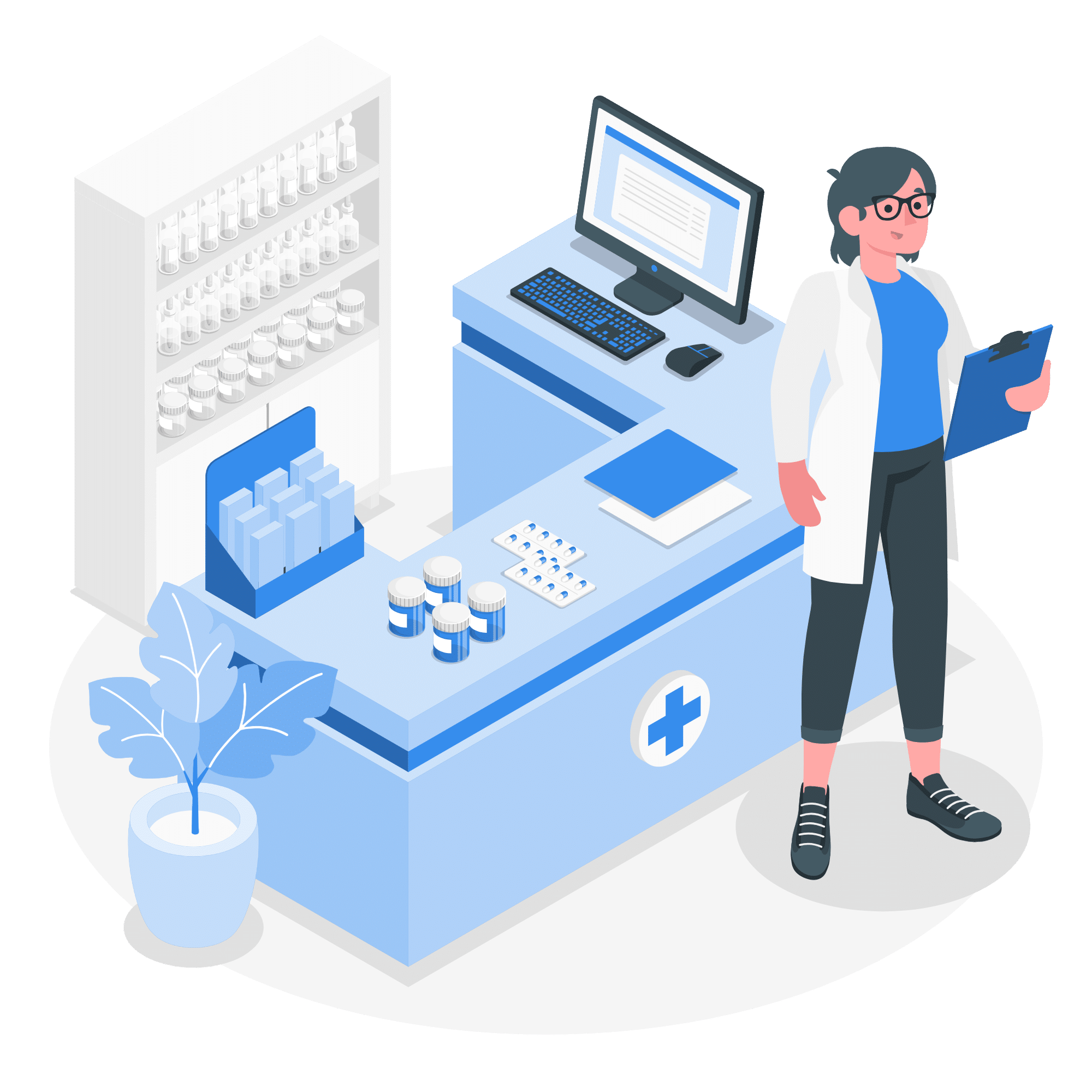 Pharmacist Illustration pour les solutions matérielles de Semaphors expert en prestataire informatique de santé