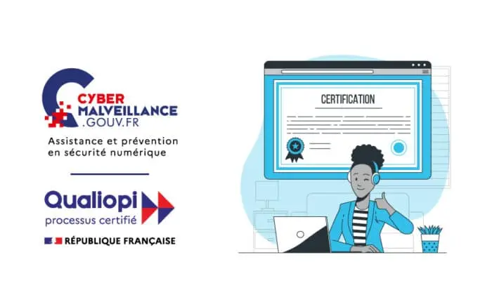 Image de la certification Qualiopi et CyberMalveillance.gouv qu'a obtenu Semaphors, expert en informatique de santé et en logiciel médecin