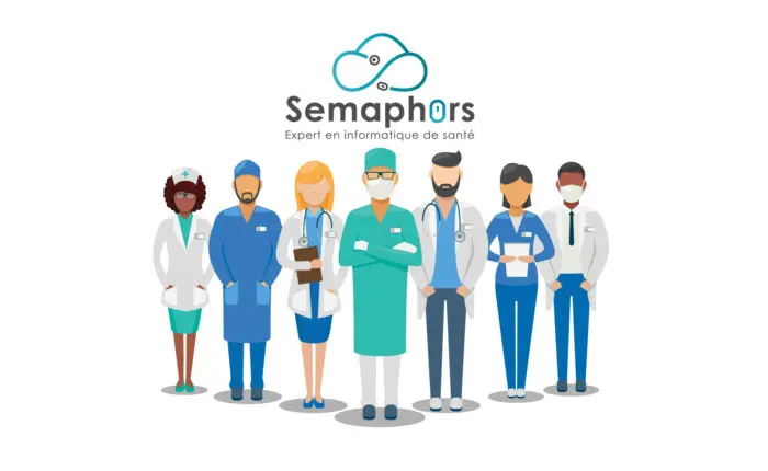 Illustration d'une équipe de 7 professionnels de la santé CPTS, représentant les clients de Semaphors, expert en informatique de santé et en logiciel médical
