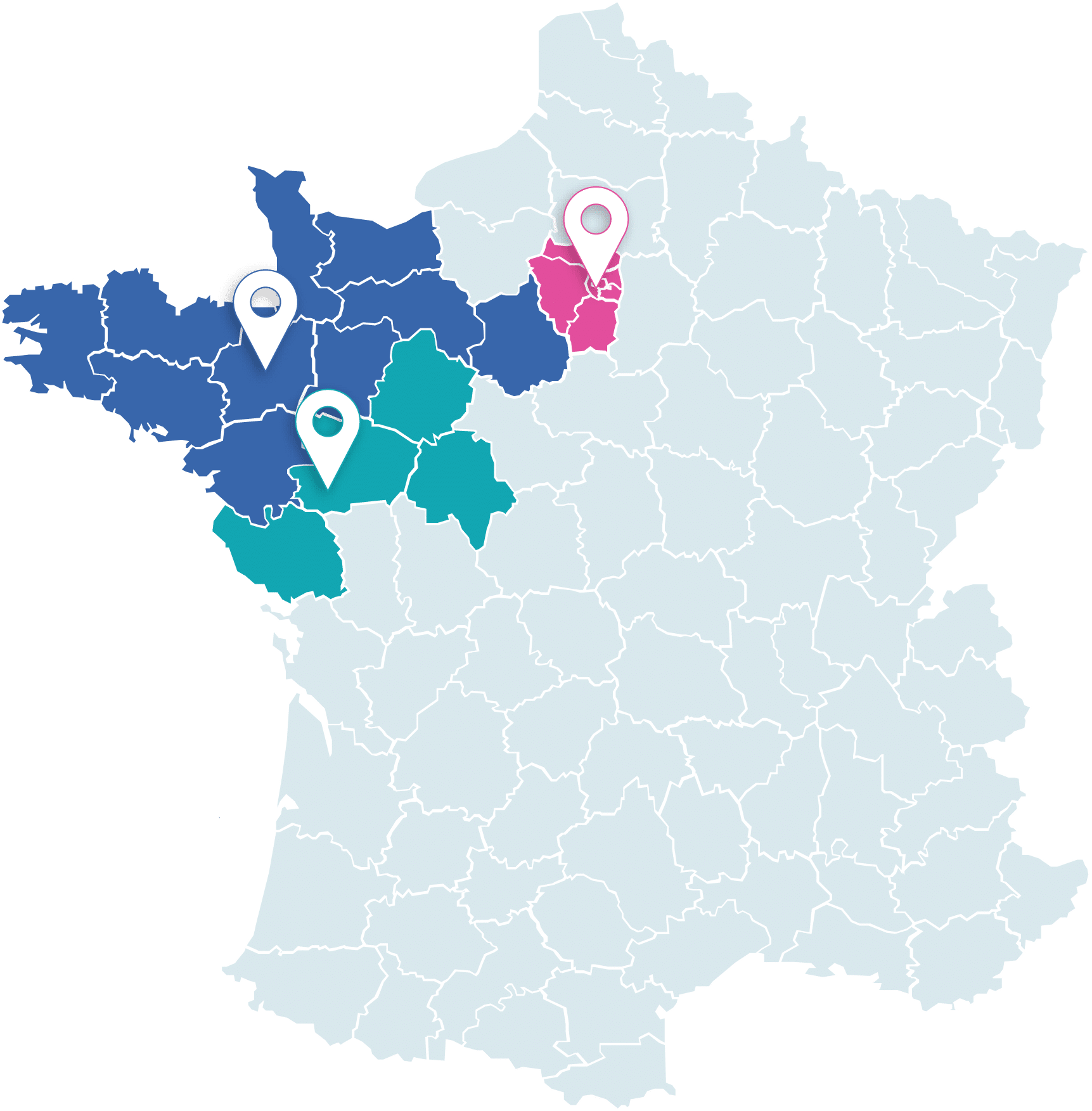 Carte 3 agences Dépannage informatique médical Grand Ouest et Paris